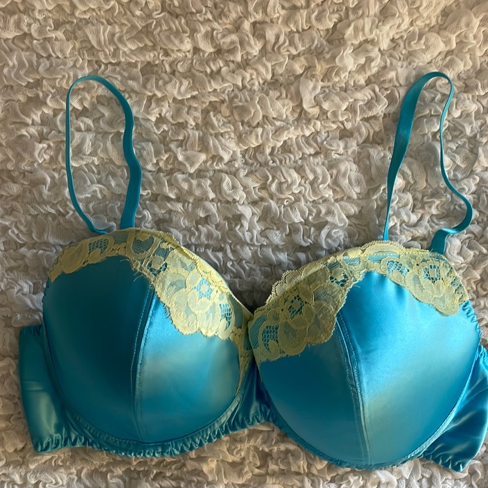Blue & Yellow Satin Finish Bra